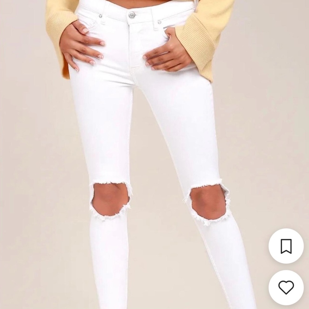 Free People #61855 white high rise busted knee skinny jeans size W 27 NNT